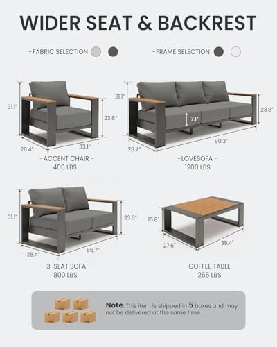 Oversized Aluminum Patio Furniture Set, 5 Pieces Luxury Outdoor Furniture Set...