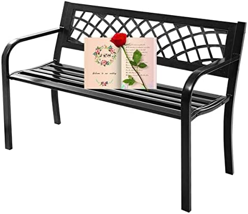 Patio Bench, Outdoor Metal Garden Bench with Armrest, Black
