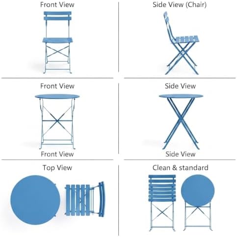 Bistro Table & Chairs Set of 2 No Assembly Folding Outdoor Patio