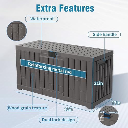 Outdoor Storage Box, 60 Gallon Waterproof Deck Box, Lockable Storage Containe...