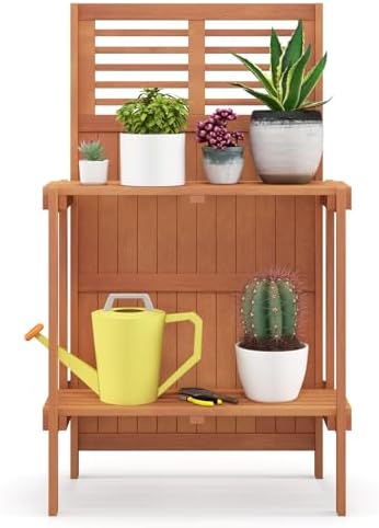 Giantex Folding Potting Bench, 2-Tier Gardening Workstation w/Storage Shelves...