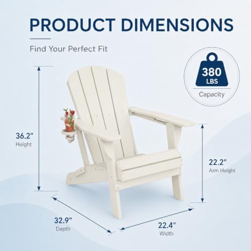 Folding Adirondack Chairs Set of 4 with Cup Holders, Heavy-Duty HDPE Plastic ...