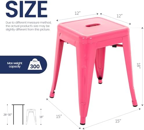 18 Inch Metal Stools Set of 2, Stackable for Indoor Outdoor, Hot Pink