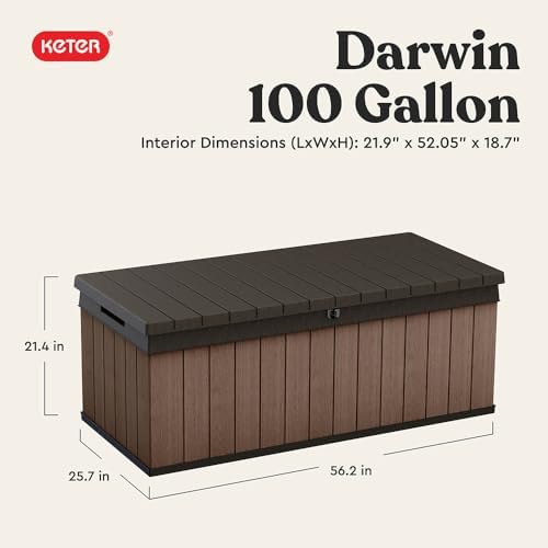 Keter Darwin 100 Gallon Resin Large Deck Box - Organization and Storage for P...
