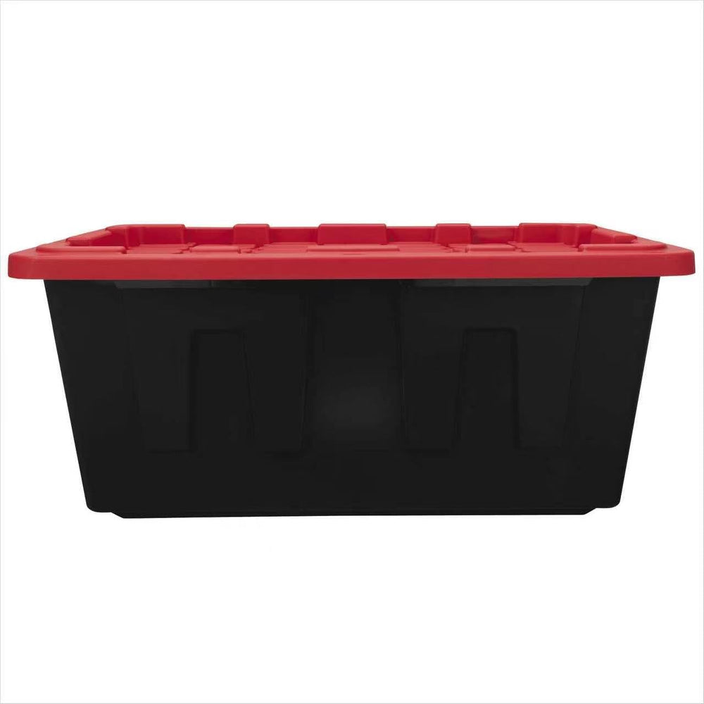 27 Gallon Heavy-Duty Plastic Storage Bin, Black and Red, Pack of 4