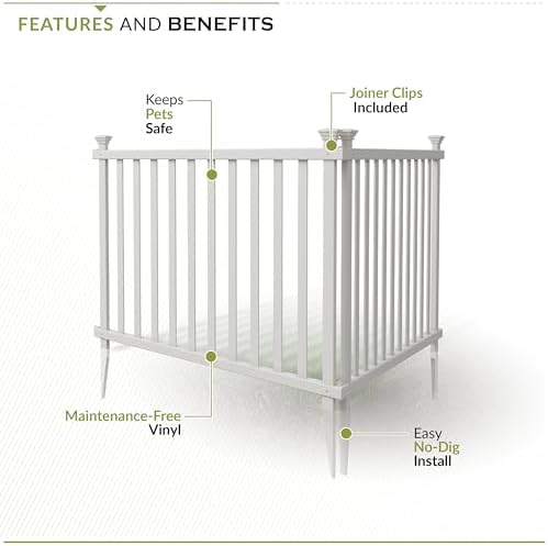 Zippity Baskenridge Picket Fence Panels, White Vinyl DIY No Dig Kit