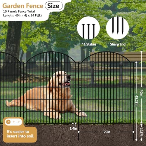 10 Panels Decorative Garden Fence, 40in (H) X 24ft (L) No Dig Dog Fences Outd...
