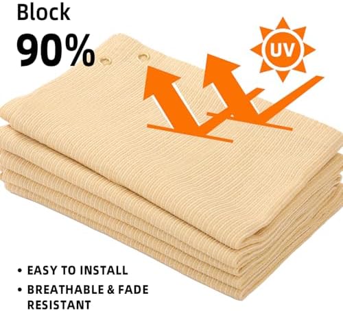 JUNFLYING 90% Shade Cloth 12x20ft, Patio Pergola Sun Cover with Grommets