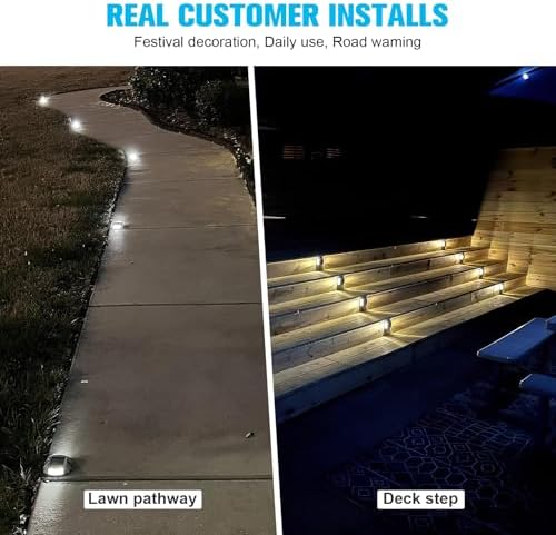 VOLISUN Solar Deck Driveway Dock Lights,Solar Pathway Lights,White 12 Pack | ...