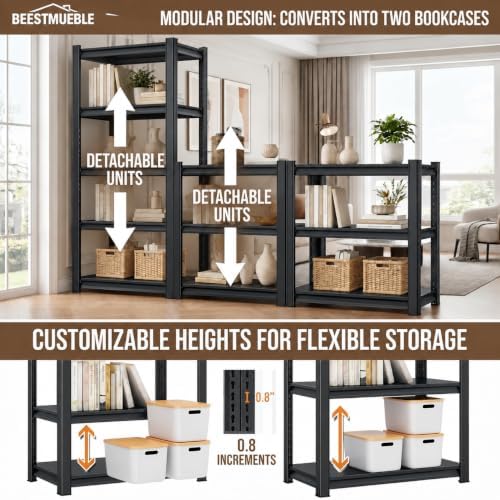 Metal Book Shelf, Adjustable Tall Bookcase No-Assembly-Required BookShelves