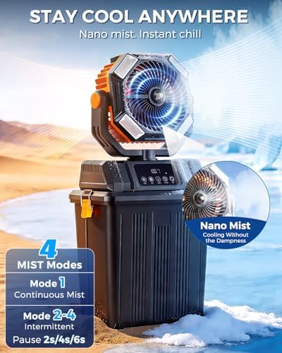 40000mAh Misting Fans for Outside, 15L Large Tank Portable Misting Fan, Batte...