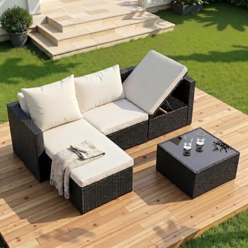 Shintenchi Outdoor Sectional Patio Furniture Set 4-Piece, All-Weather PE Ratt...