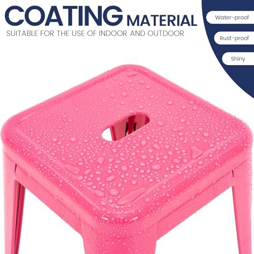 18 Inch Metal Stools Set of 2, Stackable for Indoor Outdoor, Hot Pink