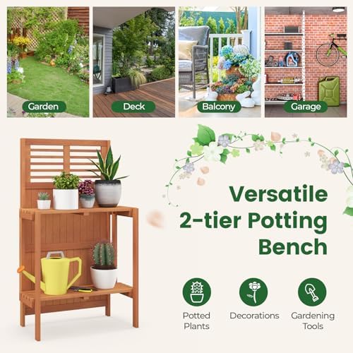 Giantex Folding Potting Bench, 2-Tier Gardening Workstation w/Storage Shelves...