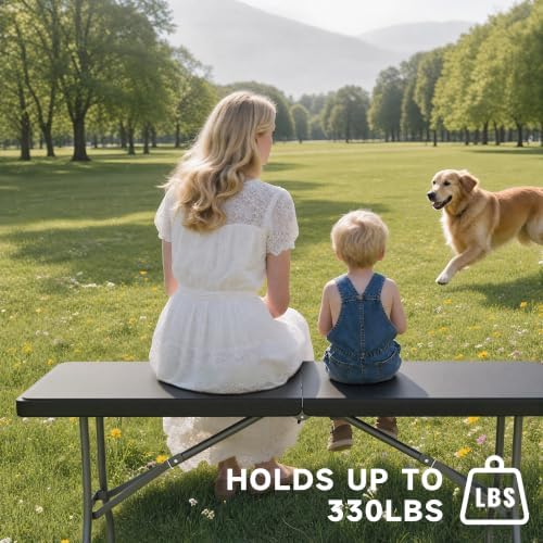 6 Foot Folding Table Black, Sturdy 330LBS Capacity, Reinforced Steel Legs, Fo...