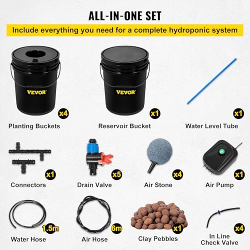 VEVOR 5 Buckets DWC Hydroponic System, 5 Gallon, Deep Culture, Plants Grow Ki...