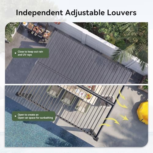 Aoxun Louvered Pergola 10x12, 3.8" Thick Posts, 82.5 MPH Wind Resistance