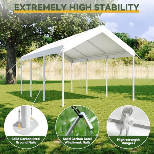 Aoxun 10x20 FT Carport, Heavy Duty Car Canopy Portable Garage, White