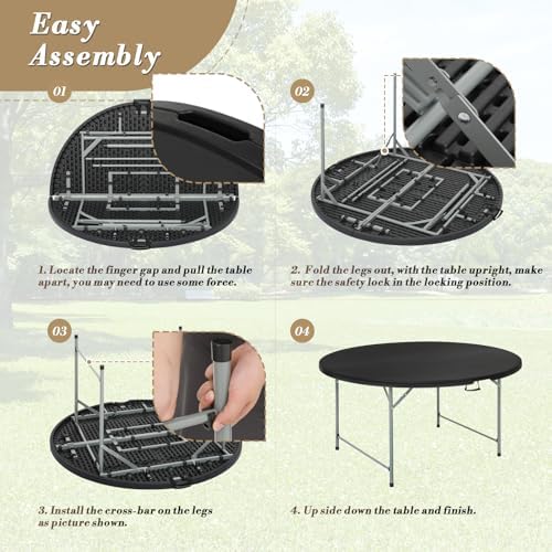 Athena Collection 66" Round Folding Table, Plastic Dining Table，Black
