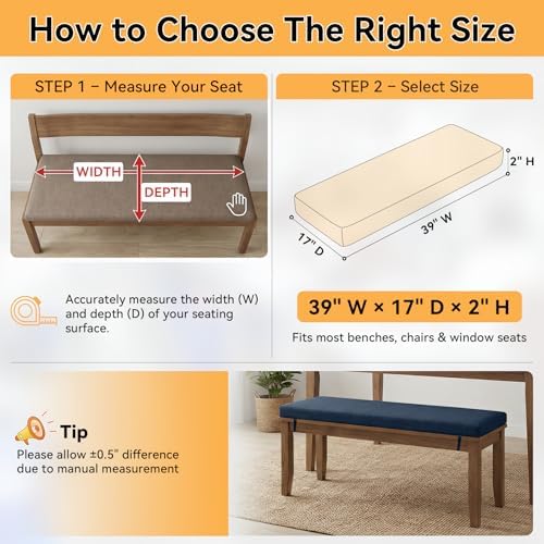 ROFIELTY Bench Cushion for Indoor Furniture Blue, 39x17x2 inch