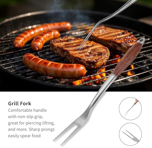 FJNATINH Heavy-Duty Grilling Accessories Rose Wooden BBQ Grilling Tools Set,O...