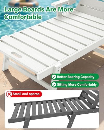 YEFU Lounge Chair Outdoor Set of 2, HIPS Chaise Lounge Outdoor, White | Loung...