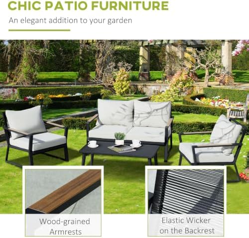 Outsunny 4 Piece Patio Furniture Set, Aluminum Conversation Set, Outdoor Gard...