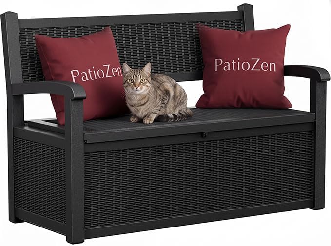 PatioZen 80 Gallon Storage Bench Deck Box, Black