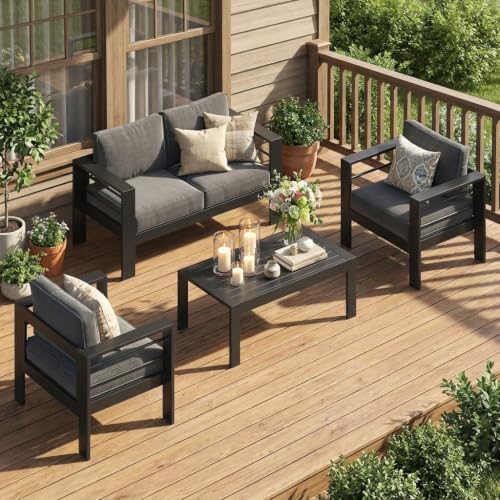 Aluminum Outside Furniture, All Weather Patio Sofa with 10" Back Cushion