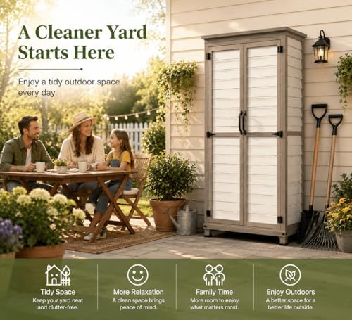 Outdoor Storage Cabinet – Store More in Less Space, Tall Vertical Garden Tool...