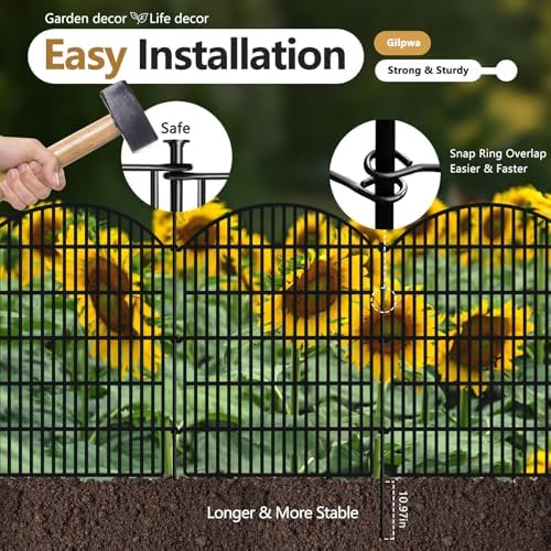 10 Panels Decorative Garden Fence, 40in (H) X 24ft (L) No Dig Dog Fences Outd...
