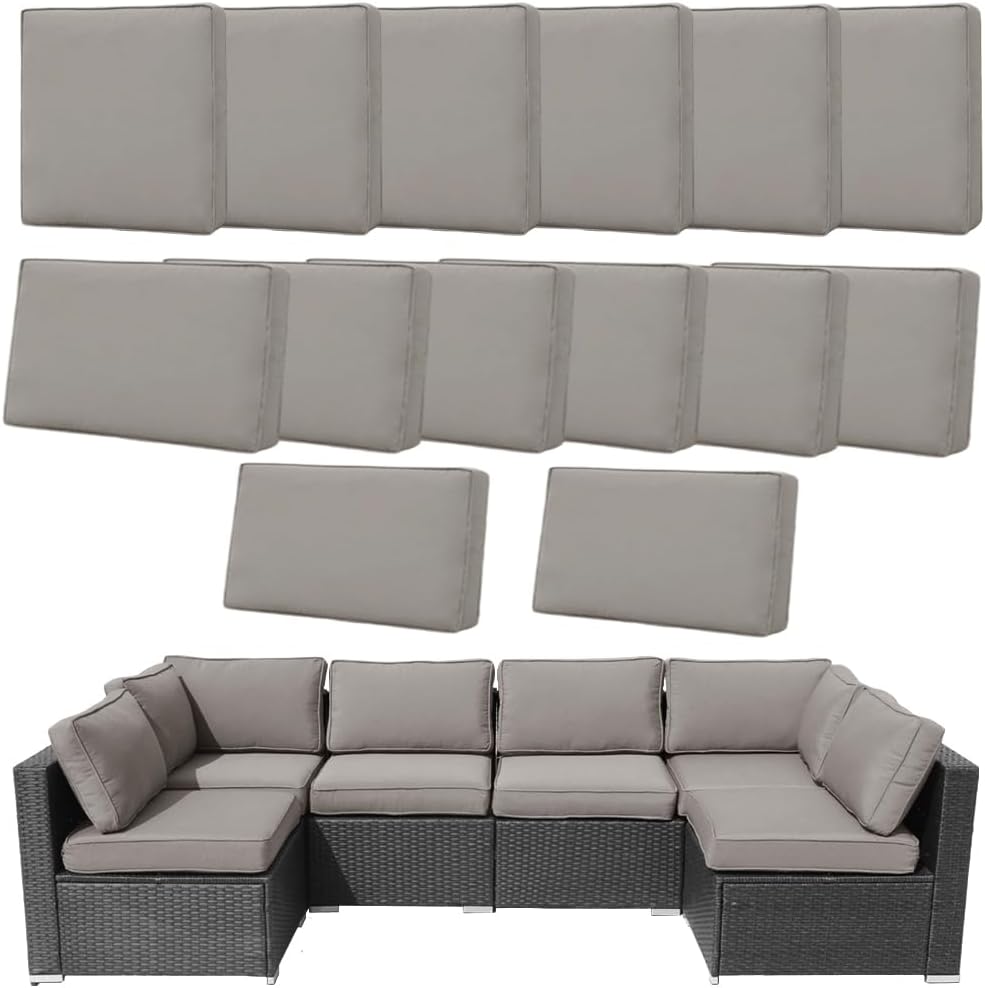 14Pcs Outdoor Cushion Covers Replacement Washable w/Zipper for 6-Seaters Sofa...