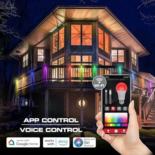 Monster Smart 50ft Deck & Fence Lights, WiFi Color Changing Outdoor LED S...
