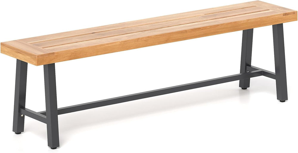 Tangkula 63 Inches Acacia Wood Outdoor Bench, 3-Person Dining Patio Bench