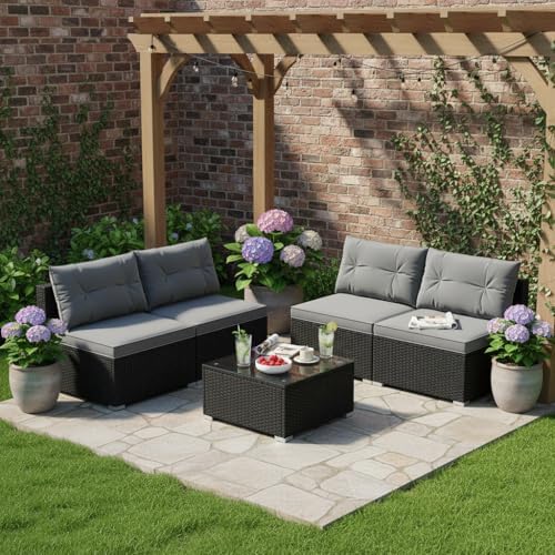 Tangkula 5 Pieces Wicker Patio Furniture Set, Outdoor 4 Armless Rattan Sofa &...