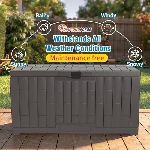 Outdoor Storage Box, 60 Gallon Waterproof Deck Box, Lockable Storage Containe...