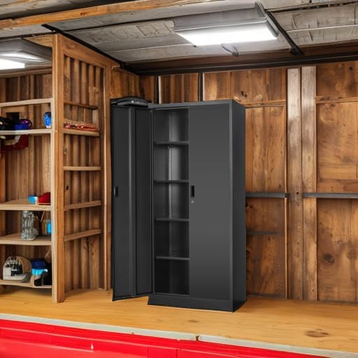 Metal Storage Cabinet, 71”H Metal Garage Cabinet with 5 Adjustable Shelves, L...