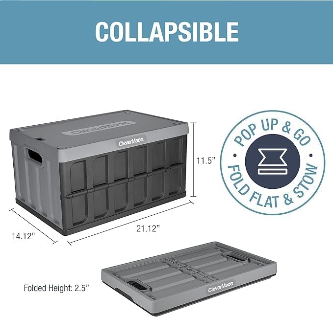 CleverMade Collapsible Storage Bins With Lids, 46L 3 Pack, 75 lb, Stone