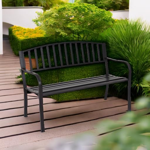 GIANTEX Outdoor Bench, 50” Patio Garden Bench with Steel Frame, Slat Design, ...