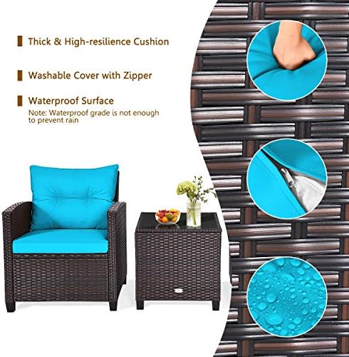 HAPPYGRILL 3-Piece Patio Furniture Set Outdoor Rattan Wicker Bistro Sofa Set ...