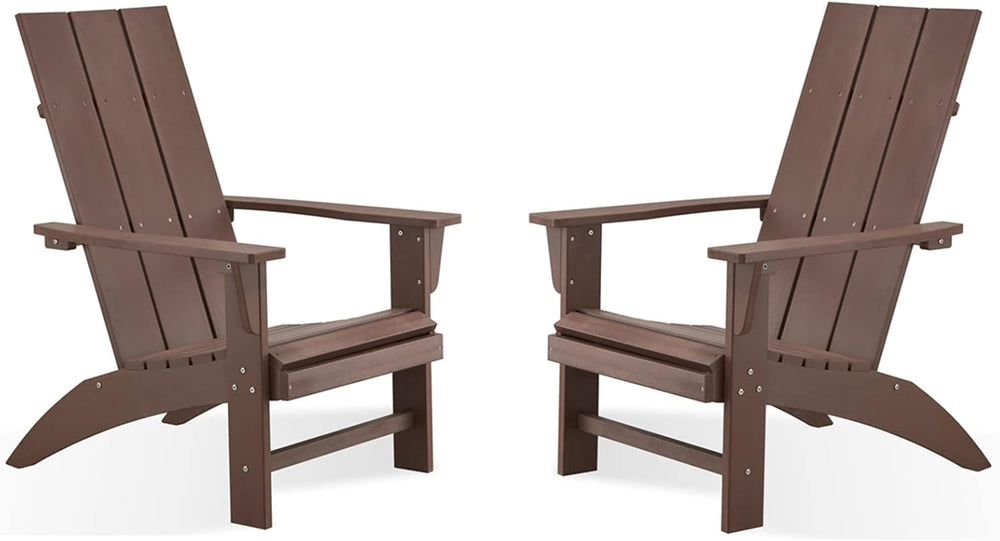 Modern Adirondack Chairs Set of 2, Oversized,Dark Brown | Poly Lumber Patio C...