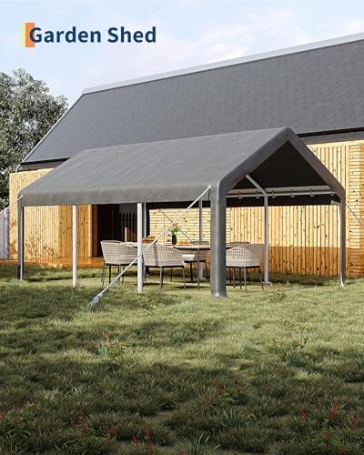 12x20 FT Heavy Duty Carport Canopy with Sidewalls, Grey