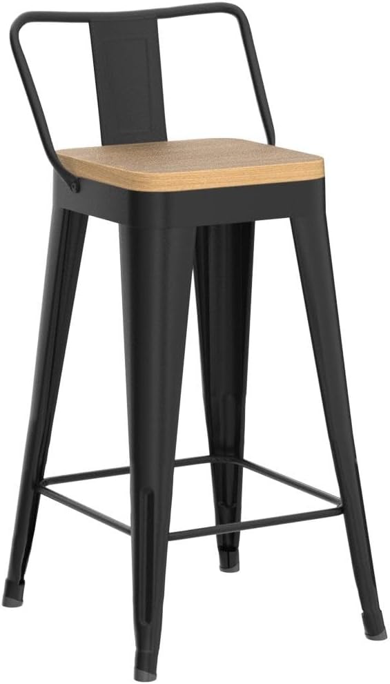 WENTMENT Metal Bar Stools Set of 4 Counter Height Barstools with Removable Ba...