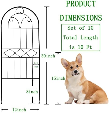 Decorative Garden Fence 30in (H) x 10ft (L), 10 Pack Rustproof Metal No Dig F...