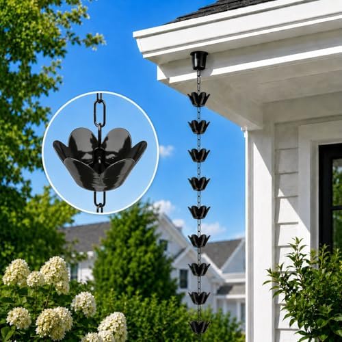 10FT Rain Chain for Gutters, Black Aluminum Daffodil Flower Design, Extra Lar...
