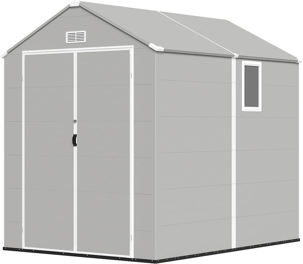 Aoxun 6x8FT Resin Outdoor Storage Shed, Outdoor sheds with Floor, Gray