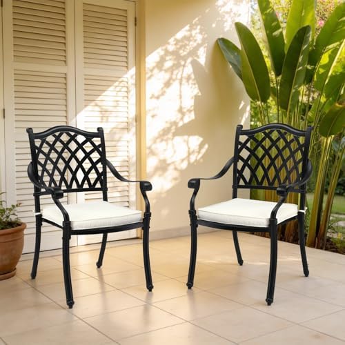 VINGLI Patio Chairs Set of 2 - Stackable Outdoor Cast Aluminum Dining Chairs ...