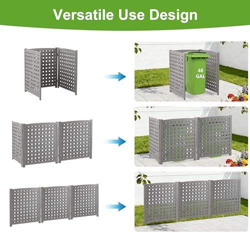 3-Panel Outdoor Air Conditioner Fence Screen, Outside Wood Privacy Fence, Tra...