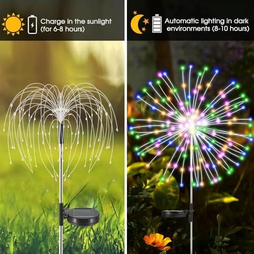 HPUFKOT Solar Garden Lights Outdoor,Waterproof Garden, 2PC 200 LED Twinkling ...
