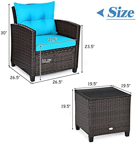 HAPPYGRILL 3-Piece Patio Furniture Set Outdoor Rattan Wicker Bistro Sofa Set ...